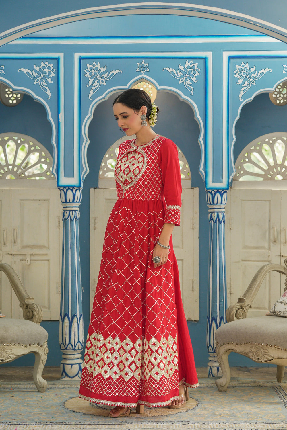 Juniper Women's Red Cotton Cambric Festive Wear Solid Gotta Work Dress