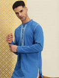 House of Pataudi Men Pure Cotton Solid Chikankari Jashn Short Kurta