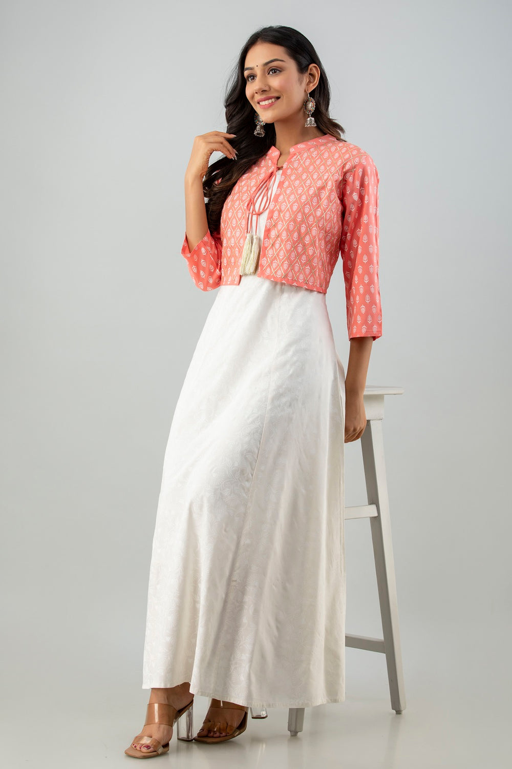Juniper Women's White Pink Rayon Printed Flared Dress