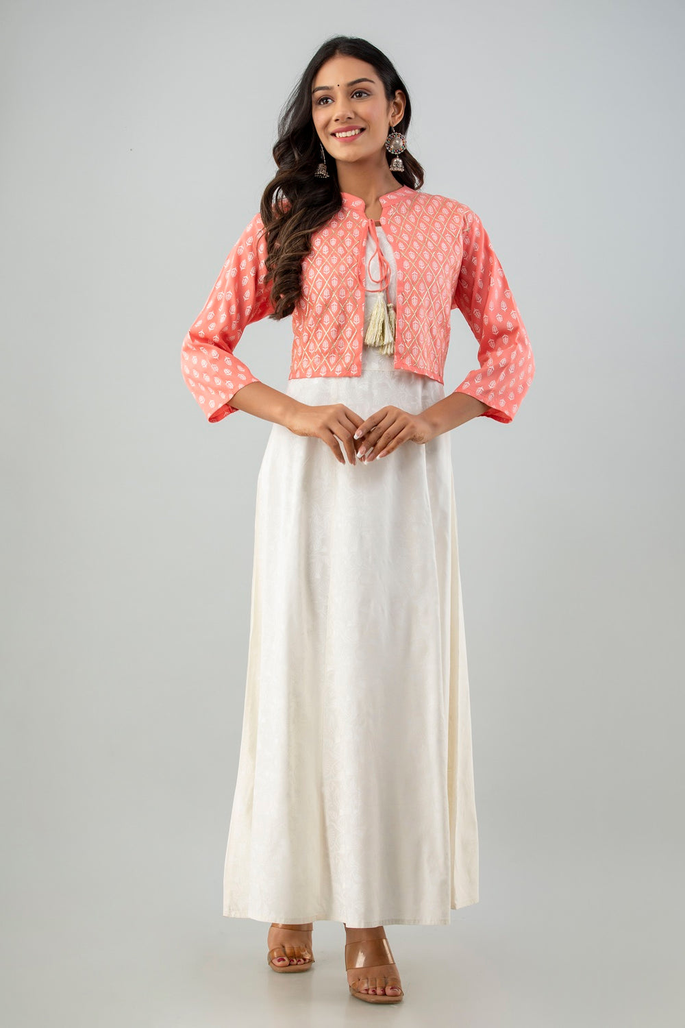Juniper Women's White Pink Rayon Printed Flared Dress