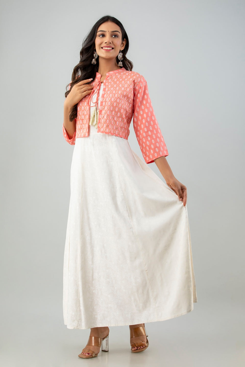 Juniper Women's White Pink Rayon Printed Flared Dress
