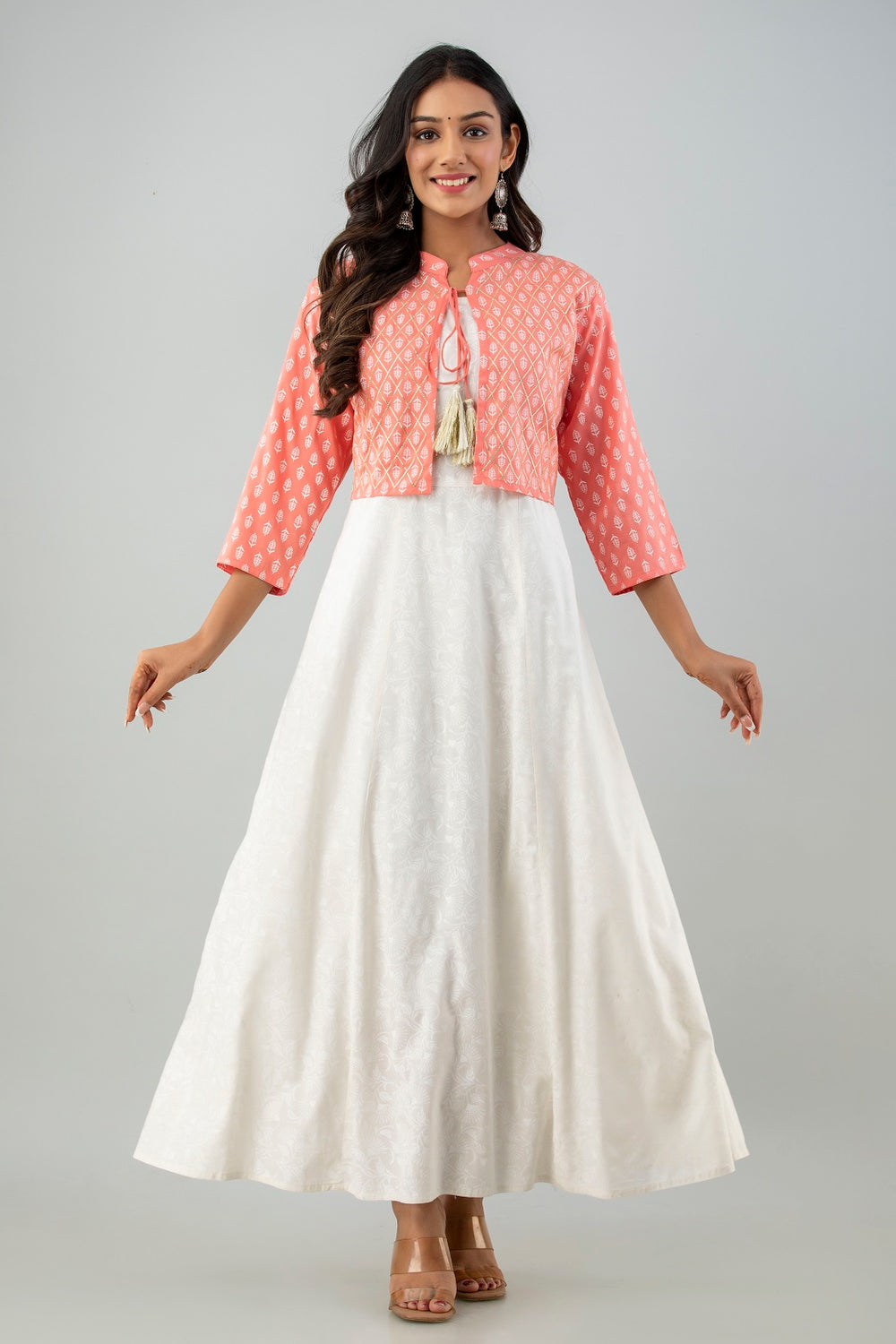 Juniper Women's White Pink Rayon Printed Flared Dress