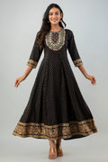 Juniper Women's Black Rayon Printed Flared Dress