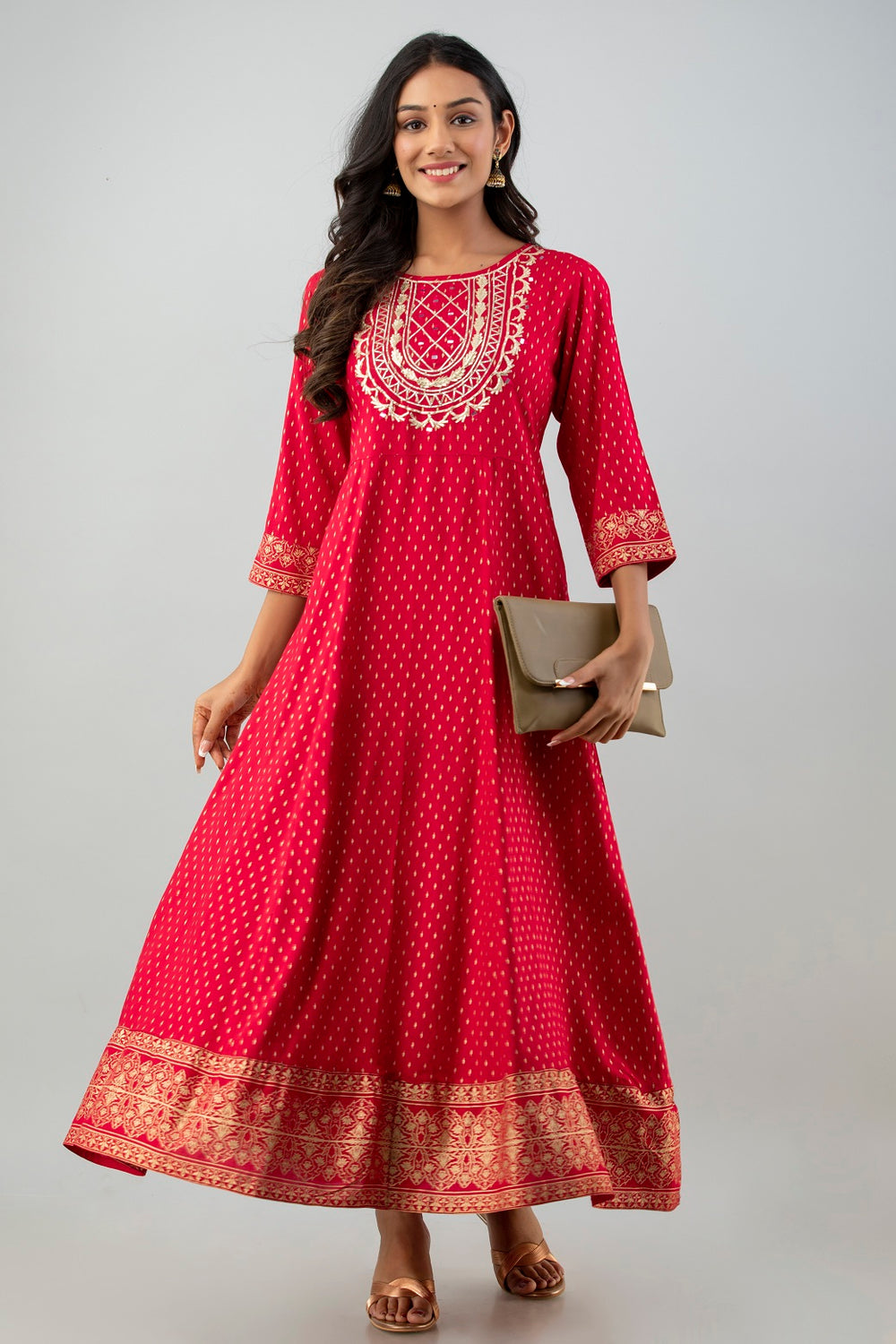 Juniper Women's Red Rayon Printed Flared Dress