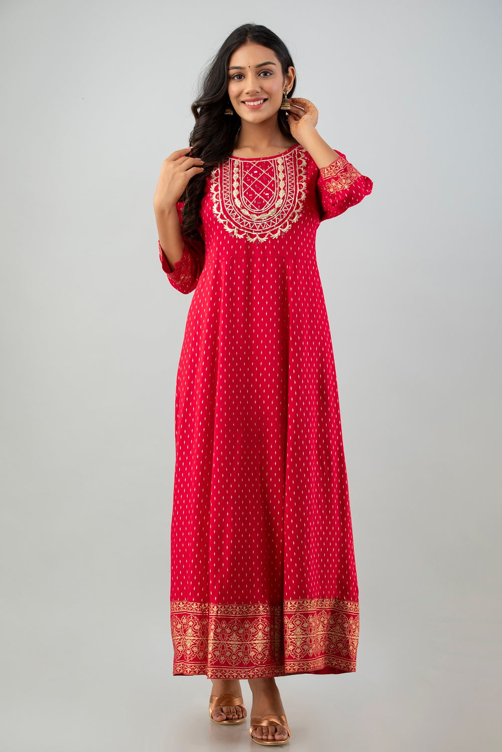 Juniper Women's Red Rayon Printed Flared Dress