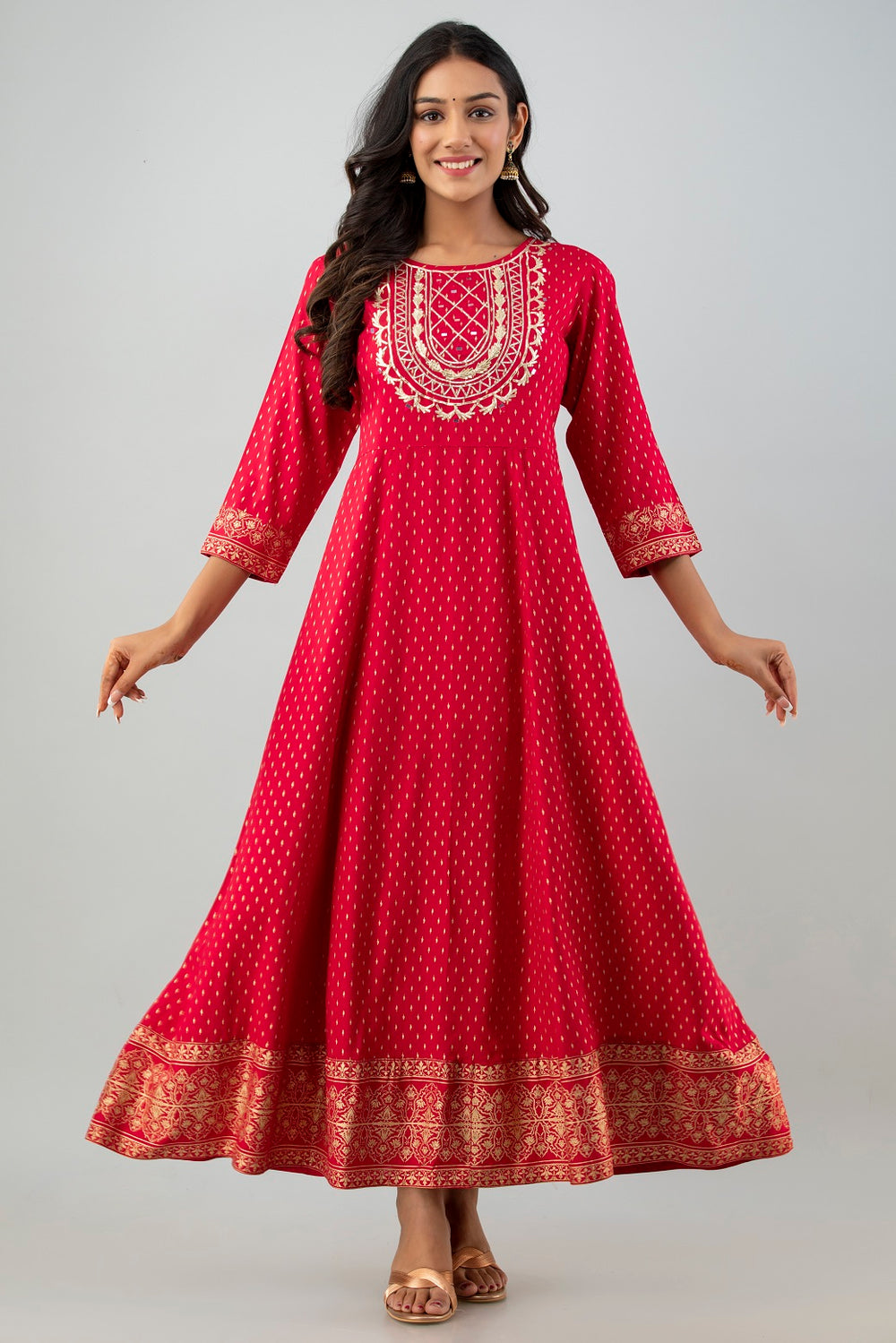 Juniper Women's Red Rayon Printed Flared Dress