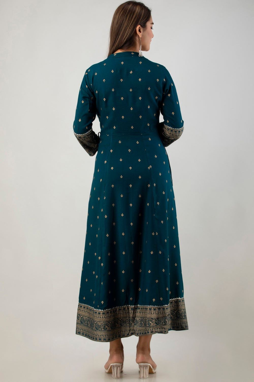 Juniper Women's Teal Rayon Printed Flared Dress