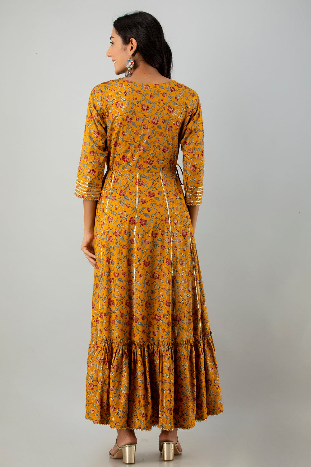 Juniper Women's Mustard Rayon Printed Flared Dress