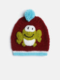 Chutput Kids Woollen Hand Knitted Frog Detailed Cap - Maroon