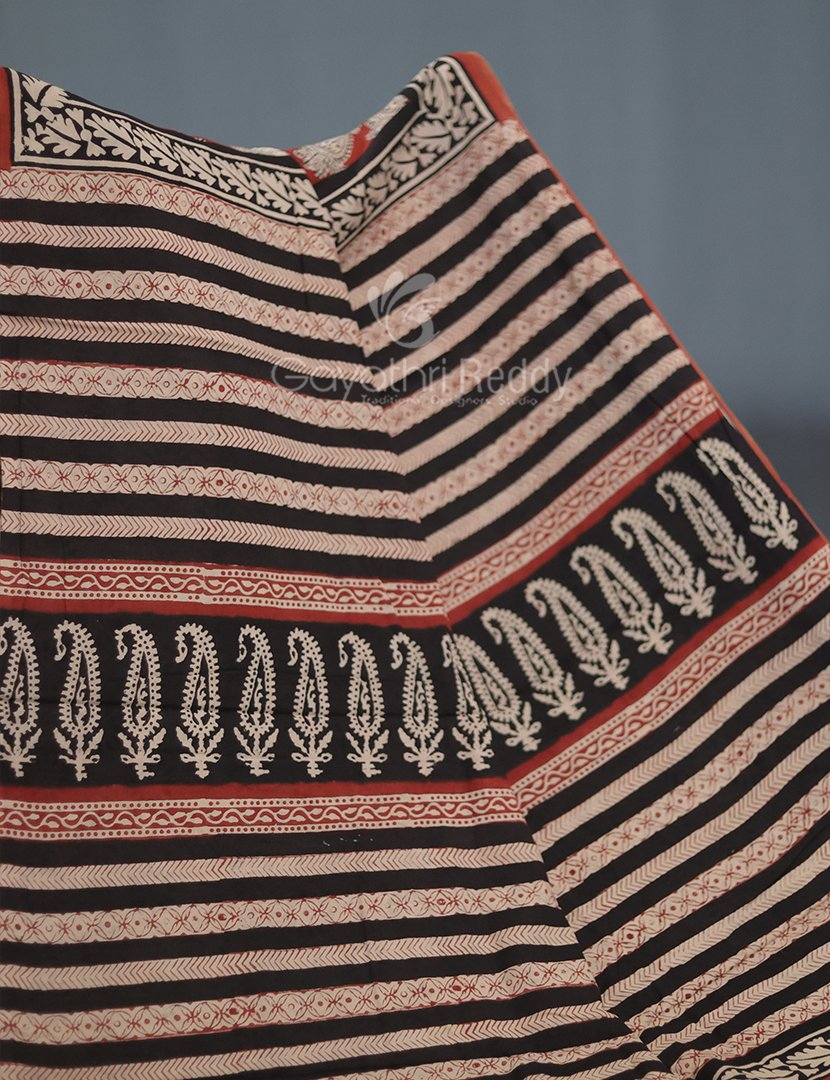 Rust Red Coloured Combination Printed Cotton Saree By Gayathri Reddy Designer Studio