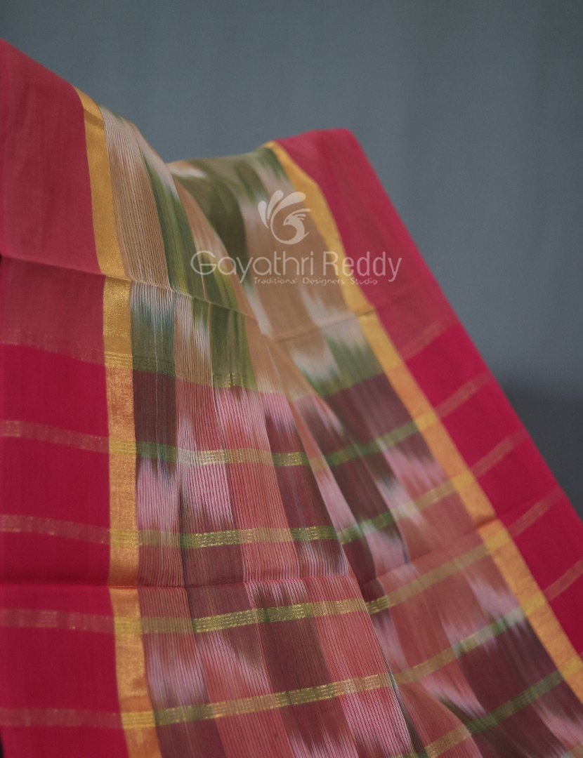 Dual Shades of Mustard And Pink Mangalagiri Ikkat Cotton Saree By Gayathri Reddy Designer Studio