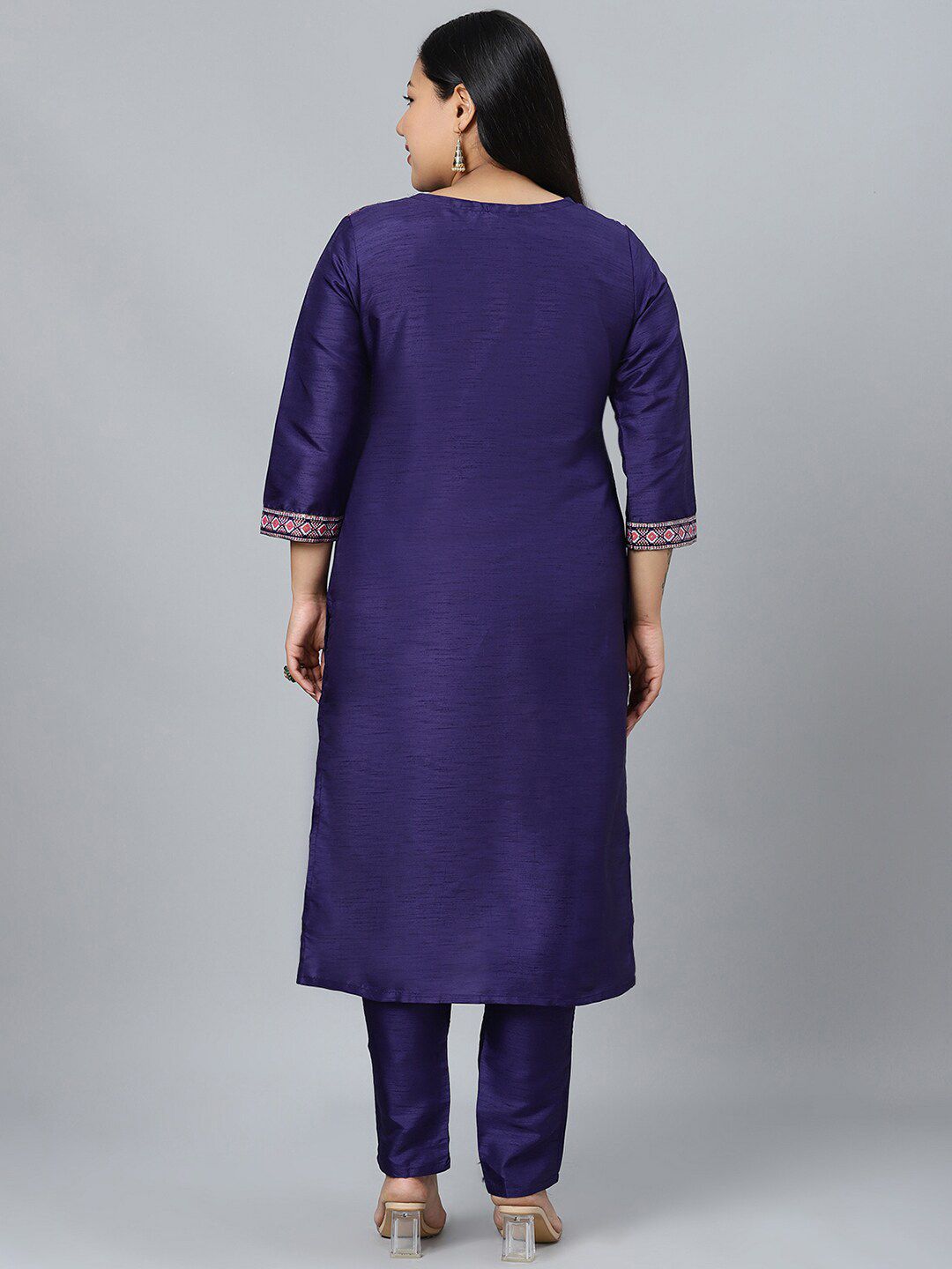 Sztori Plus Size Ethnic Motifs Printed Straight Kurta with Trousers