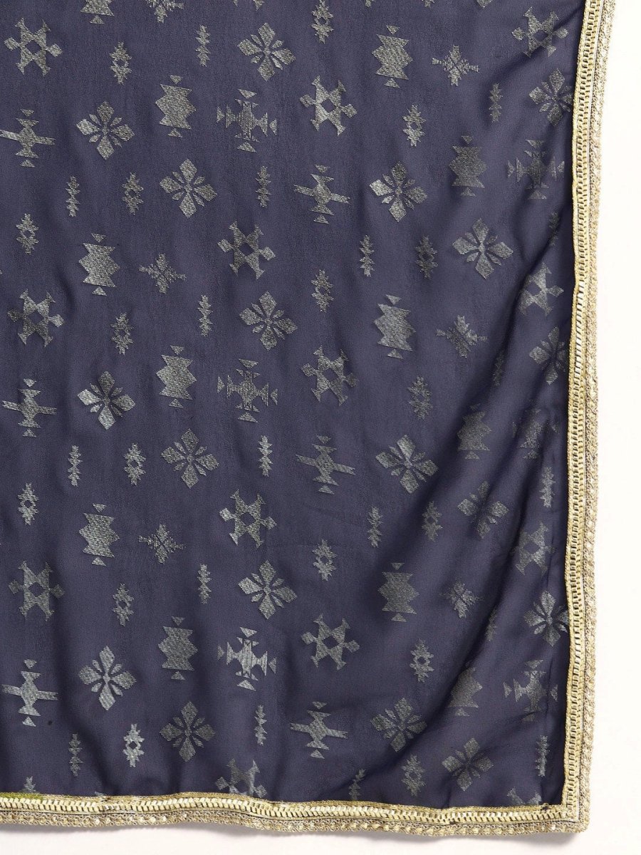 All About You Square Neck Dobby Weave A-Line Kurta With Dupatta