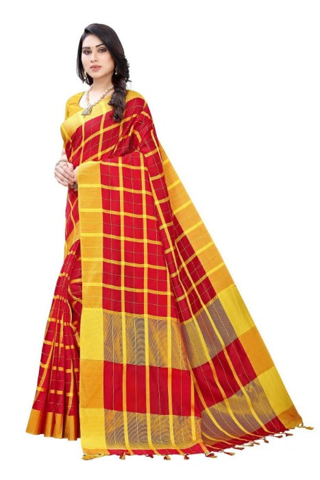 Vamika Red Cotton Silk Weaving Saree (SATURN RED)