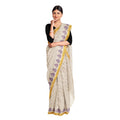 Exclusive Collection 100% Pure Cotton Off White Violet Saree With Printed Work