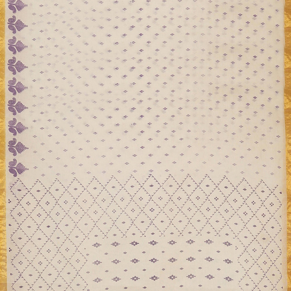 Exclusive Collection 100% Pure Cotton Off White Violet Saree With Printed Work