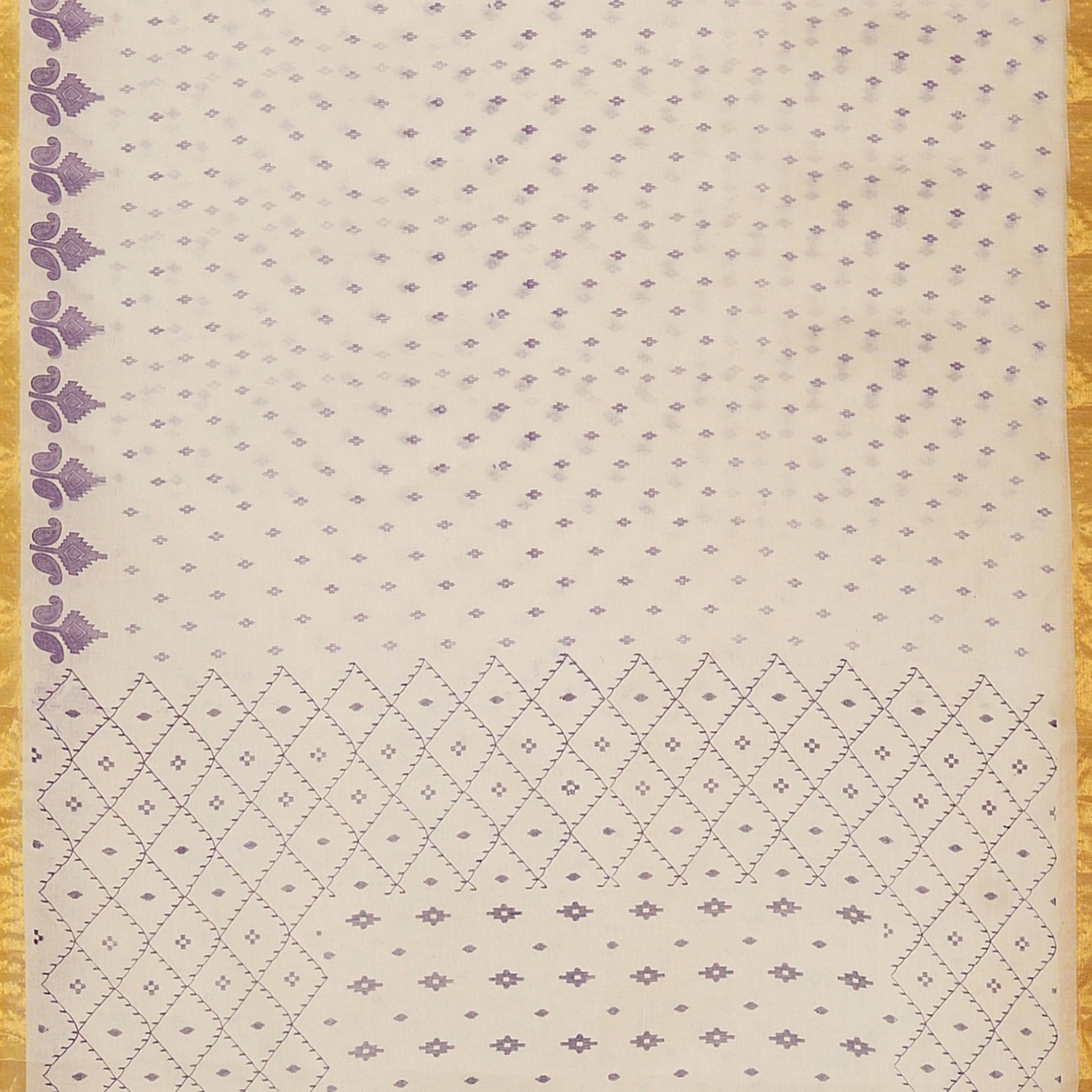 Exclusive Collection 100% Pure Cotton Off White Violet Saree With Printed Work