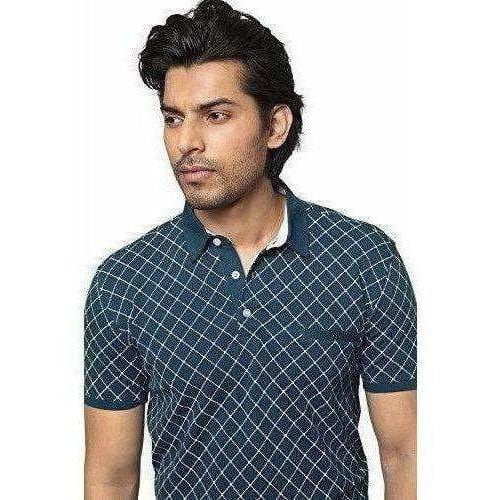 Men's Cotton Printed Green Polo Tshirt Half Sleeve