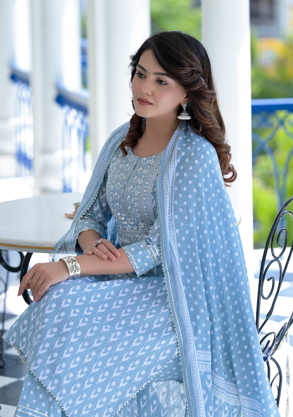 Juniper Women's Grey Cotton Printed Straight Kurta Pant Dupatta Set