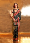 Monjolika Fashion Black Colour Satin Silk Zari Woven Designer Saree With Blouse