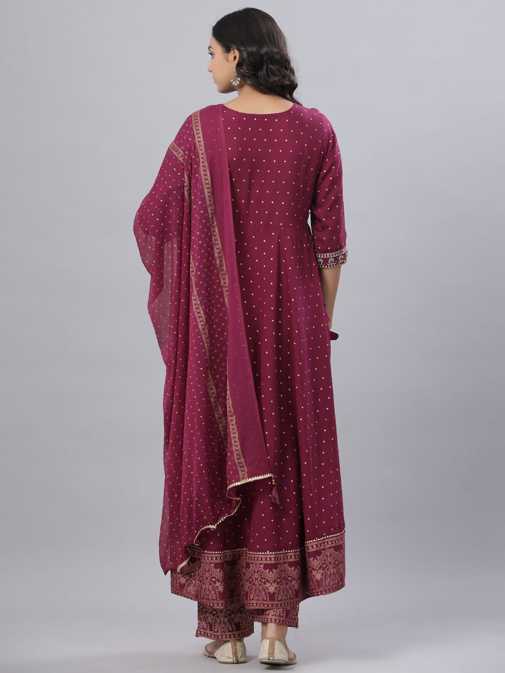 Juniper Women's Mauve Rayon Printed Embroidered A-Line Kurta Pant Set