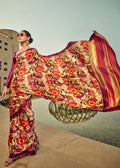 Monjolika Fashion Multicolor Digital Print Satin Trendy Saree
