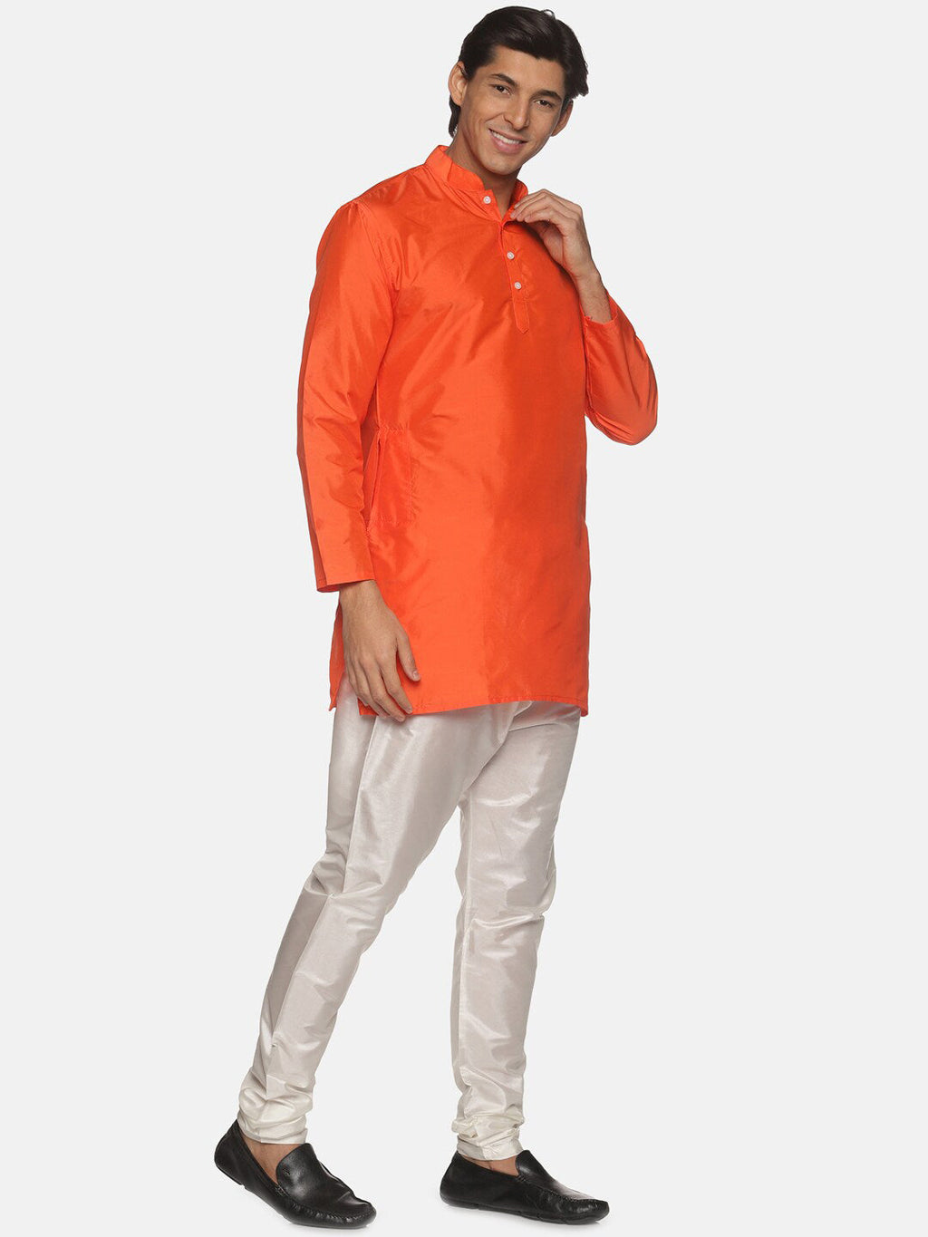 Sethukrishna Men Orange Kurti with Pyjamas