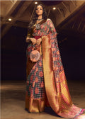 Monjolika Fashion Black & Pink Colour Organza Weaving Checks Saree With Blouse