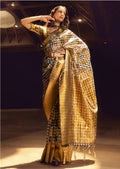 Monjolika Fashion Black & Gold Colour Organza Weaving Checks Saree With Blouse