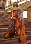 Monjolika Fashion Black & Red Colour Organza Weaving Checks Saree With Blouse