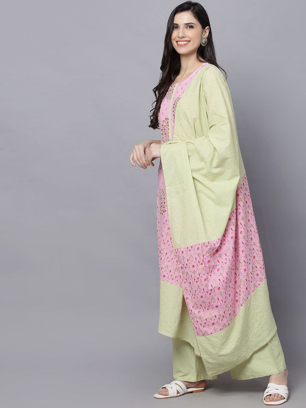 HERE&NOW Women Pink Ethnic Motifs Printed Pure Cotton Kurta Set