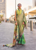 Monjolika Fashion Beige Color Swiss Satin Printed Saree With Blouse