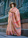 Monjolika Fashion Beige Color Kashmiri Organza Pashmina Silk Saree With Blouse