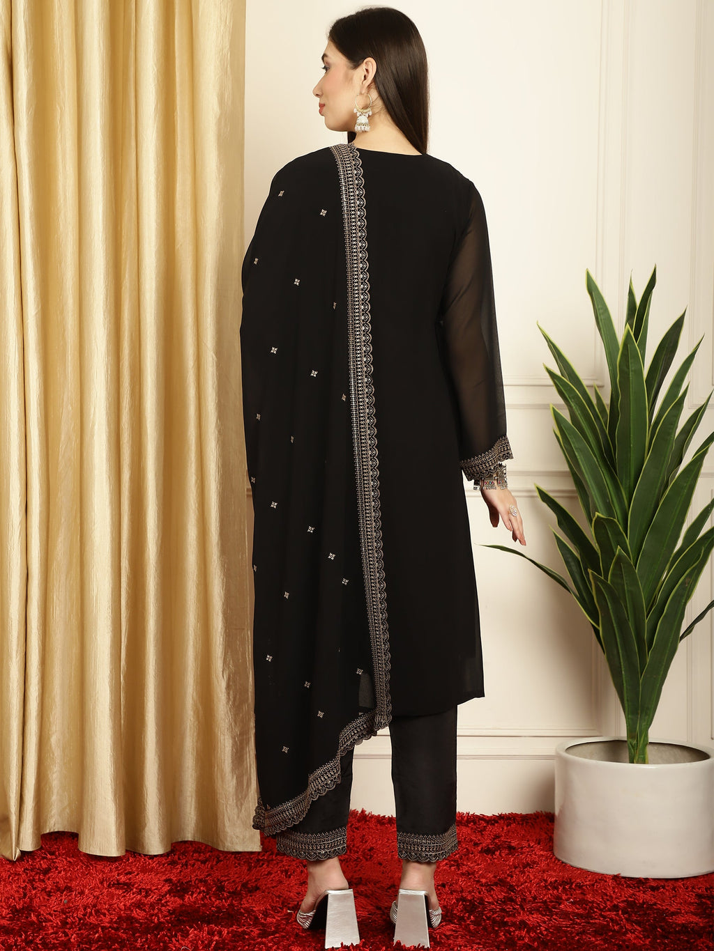 Stylee Lifestyle Black Georgette Embroidered Suit Set