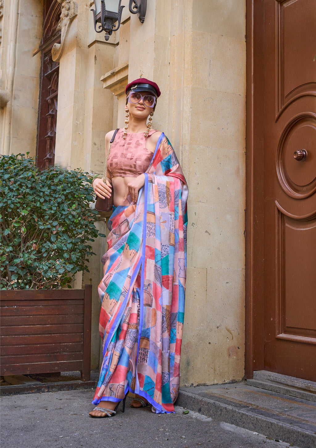 Monjolika Fashion Elegant Multi Colour Satin Georgette Lightweight Saree