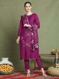 Stylee Lifestyle Magenta Muslin Embroidered Suit Set