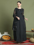 Stylee Lifestyle Black Organza Embroidered Gown Style