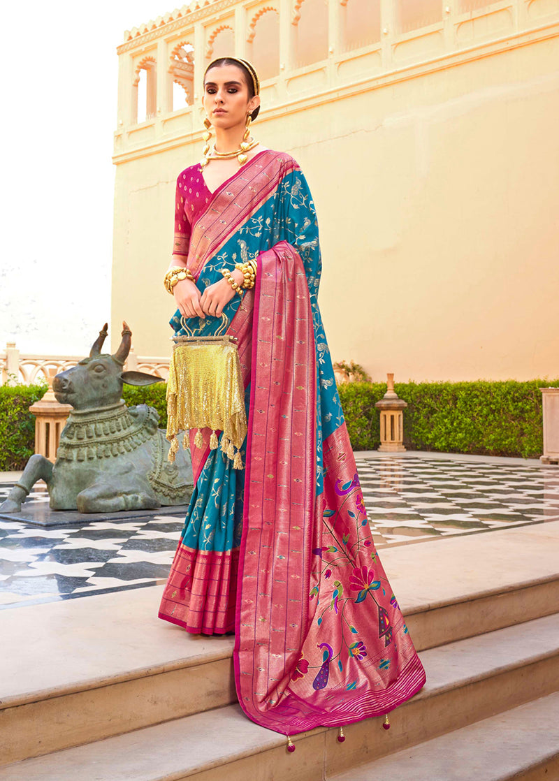 Monjolika Fashion Blue Colour Soft Silk Sarees With Traditional Motifs