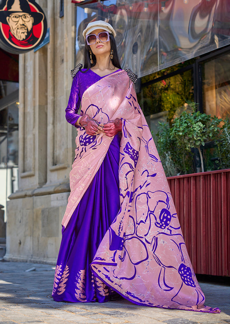 Monjolika Fashion Baby Pink Colour Satin Silk Printed Lightwear Saree For Women