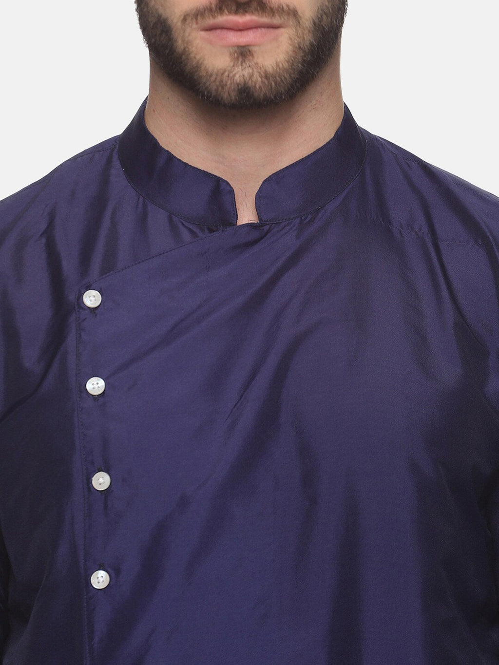 Sethukrishna Men Navy Blue Angrakha Kurta with Dhoti Pants