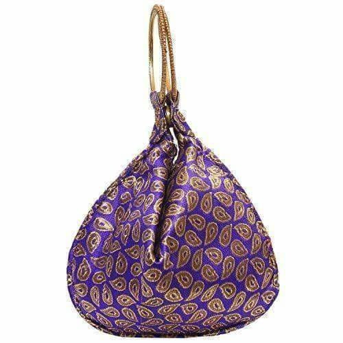 Ethnic Clutch Silk Potli Batwa Pouch Bag with Metal Bead work