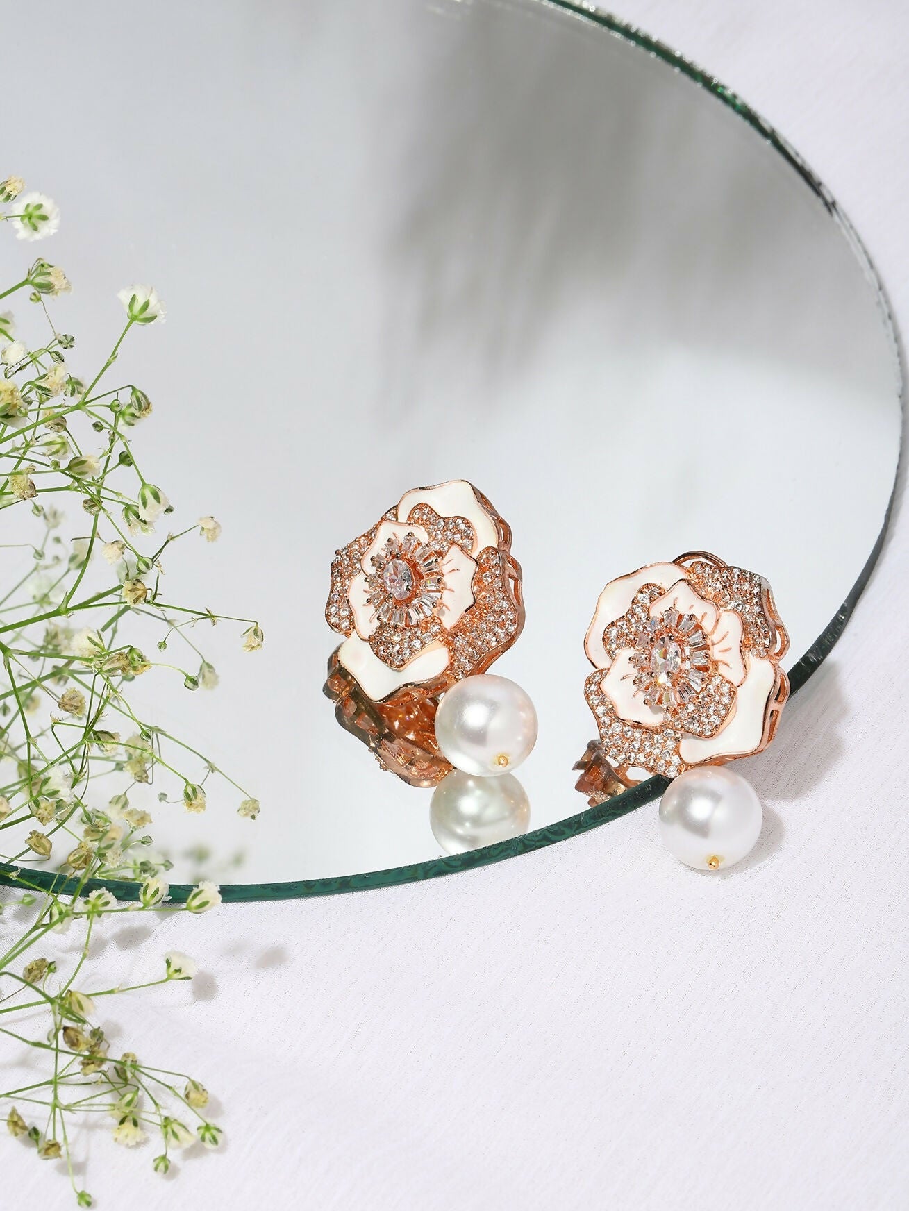 Mother of Pearl Earrings in rose Gold- Ruby Raang