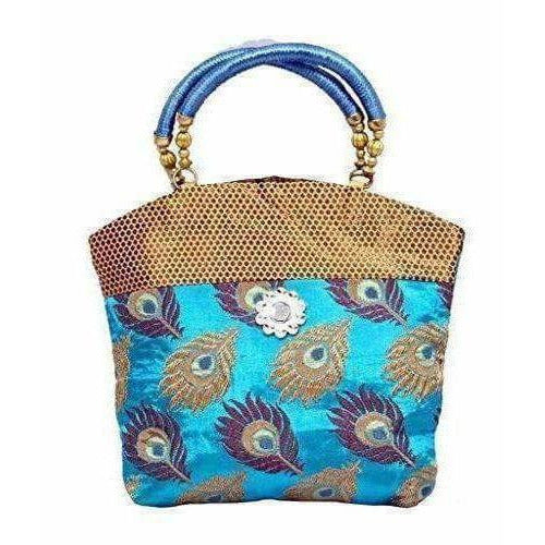 Peacock Print Hand Embroidered Mini Women Handbag - Best For Wedding, Party, Return Gift (Blue)