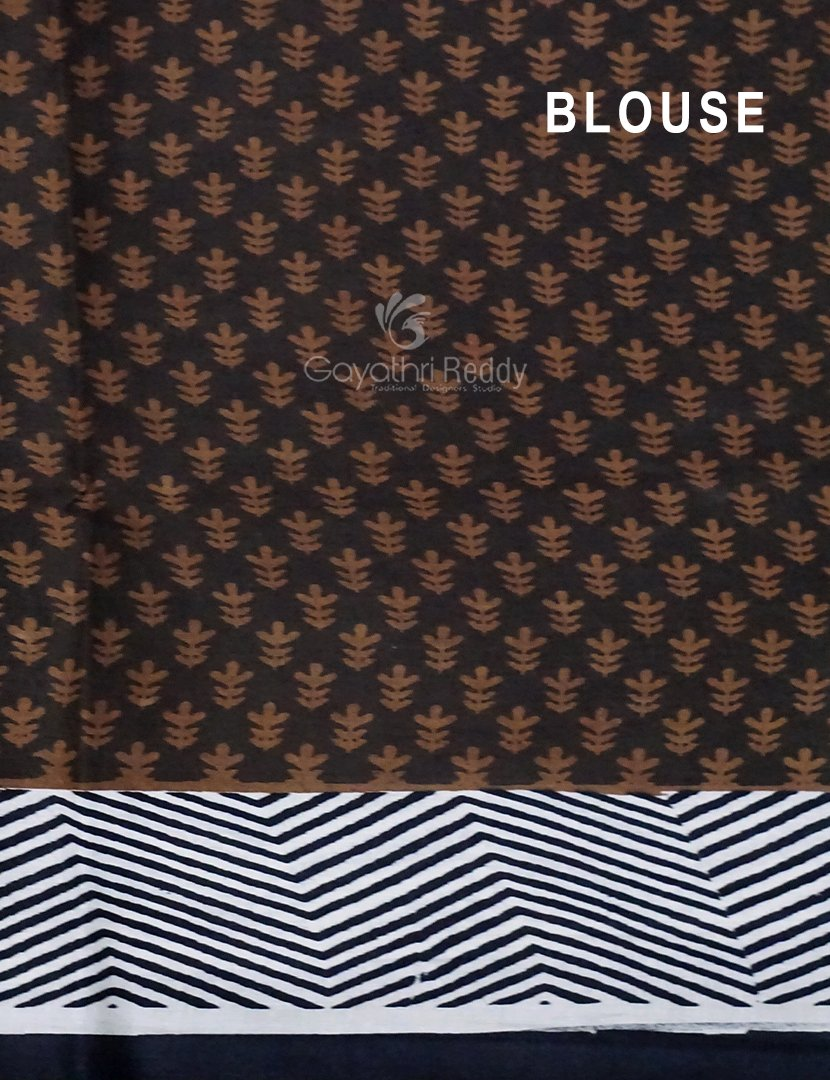 Black And Brown Colour Block Print Pure Kota Cotton Saree By Gayathri Reddy Designer Studio
