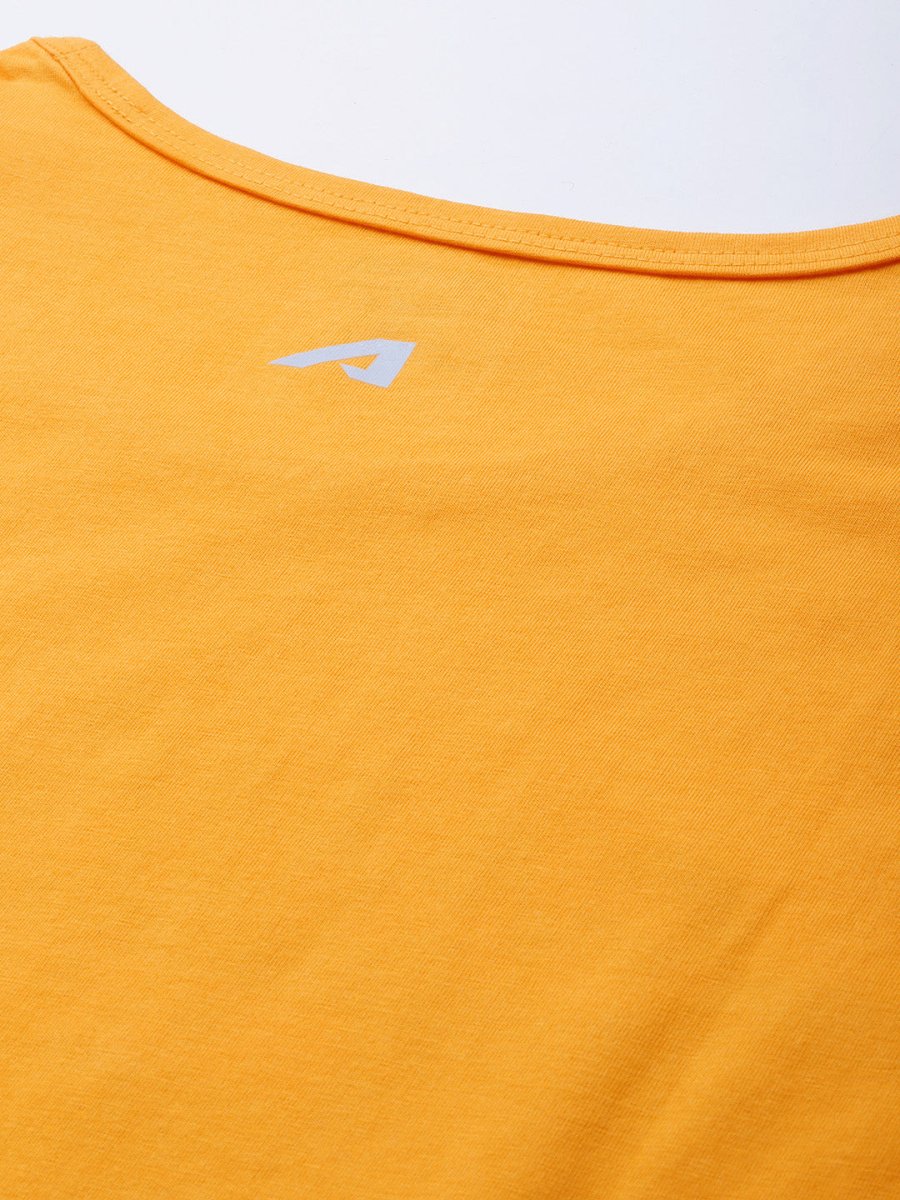 Alcis Men Mustard Yellow Typography Printed Slim Fit Gym T-shirt