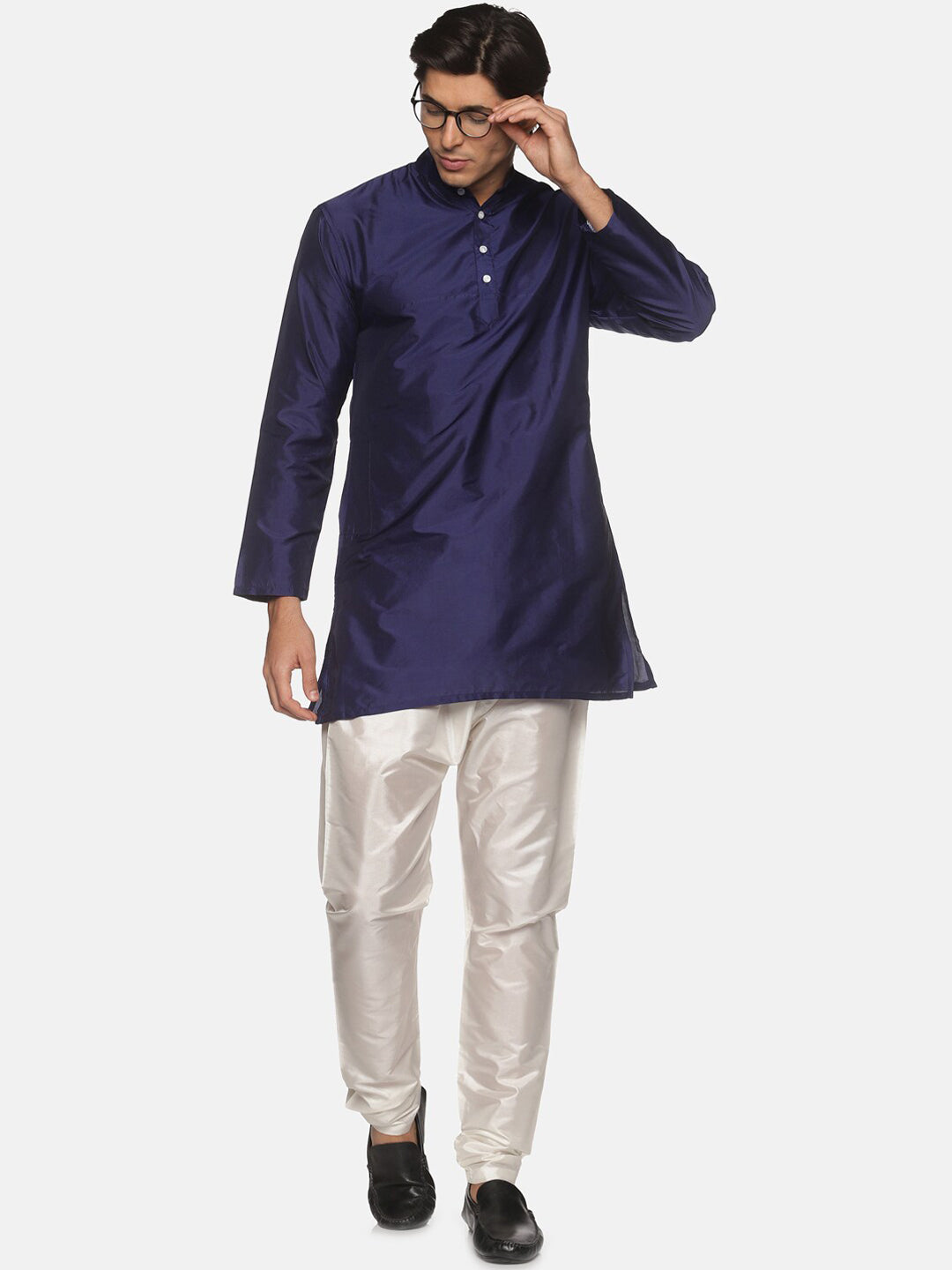 Sethukrishna Men Navy Blue Kurta with Pyjamas