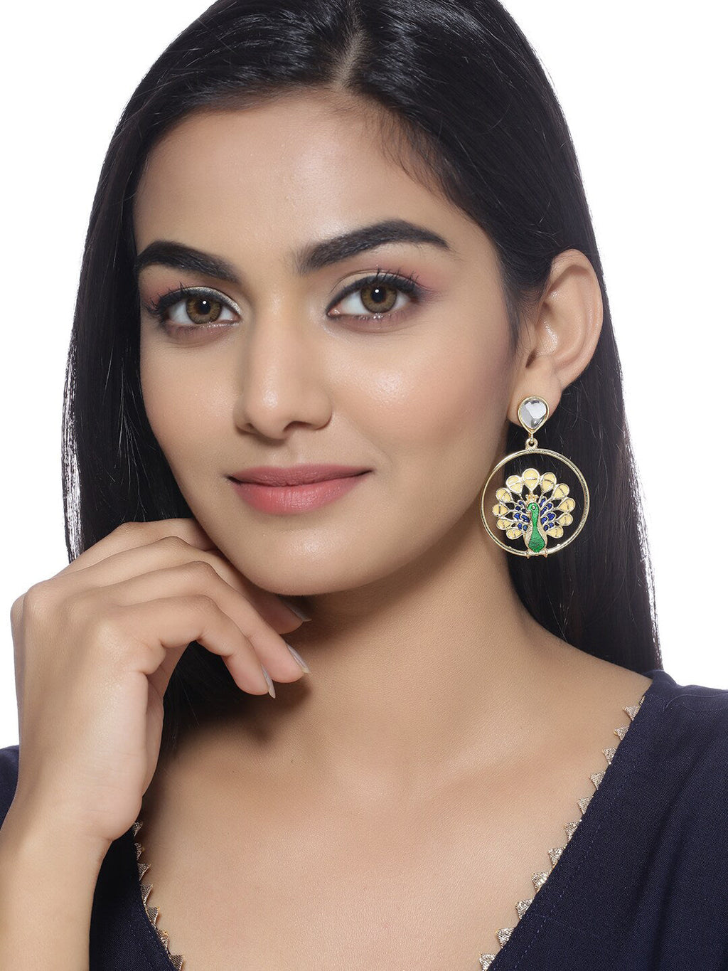 Shoshaa Green Peacock Shaped Drop Earrings