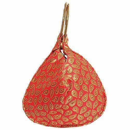 Ethnic Clutch Silk Potli Batwa Pouch Bag with Metal Bead work