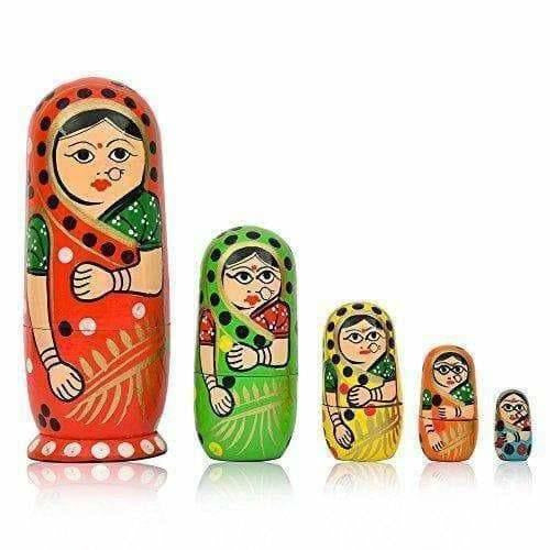 Indian doll - Kids Handmade Hand Painted Cute Wooden Indian Women Nesting Dolls