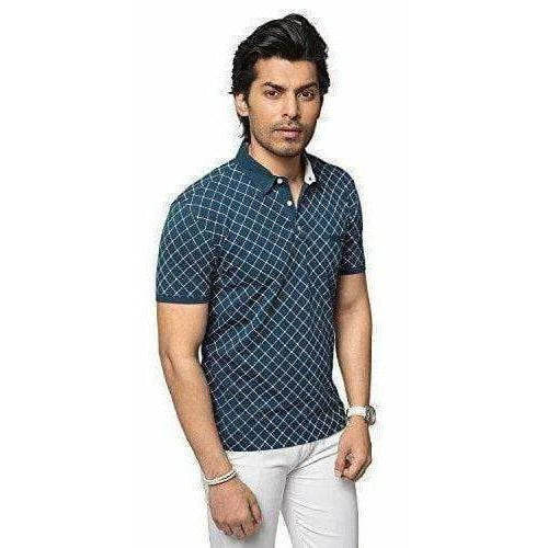 Men's Cotton Printed Green Polo Tshirt Half Sleeve